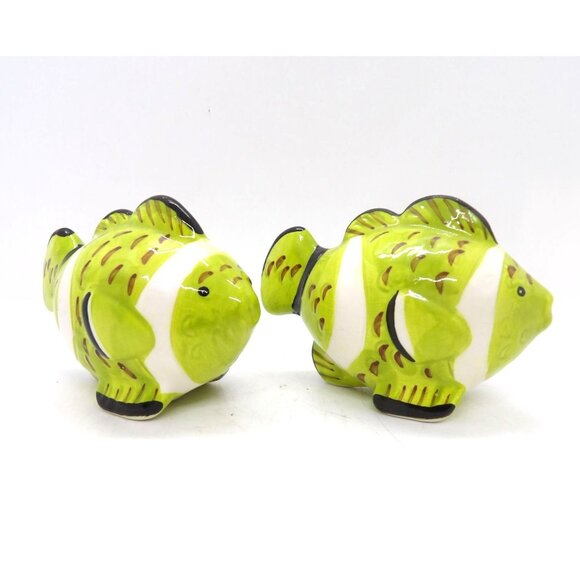 Unbranded Other - Ceramic Green Fish Salt & Pepper Shakers Kitchen Dining preowned